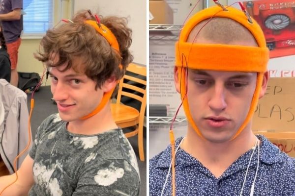 free will keeps evading - Sam wearing EEG headband